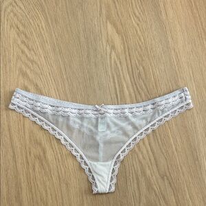 DKNY Sheer Lace Trim Thong Panty L
